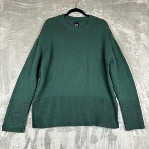 Gap Boyfriend Crew Sweater Women's M Green 100% Cotton